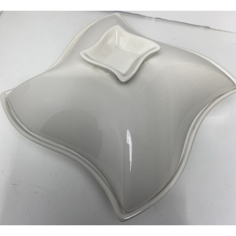 VTG Godinger Silver Art Co White Wavy Lidded Serving Dish Retro, Minimalist,